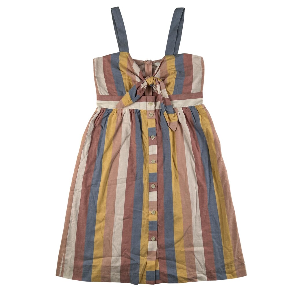 Madewell Dress Womens 8 Multicolour Stripe Tie Front Cutout Button Sundress